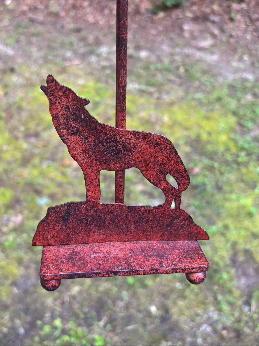 Green Pressed Glass Votive Holder on Rustic Wolf Stand